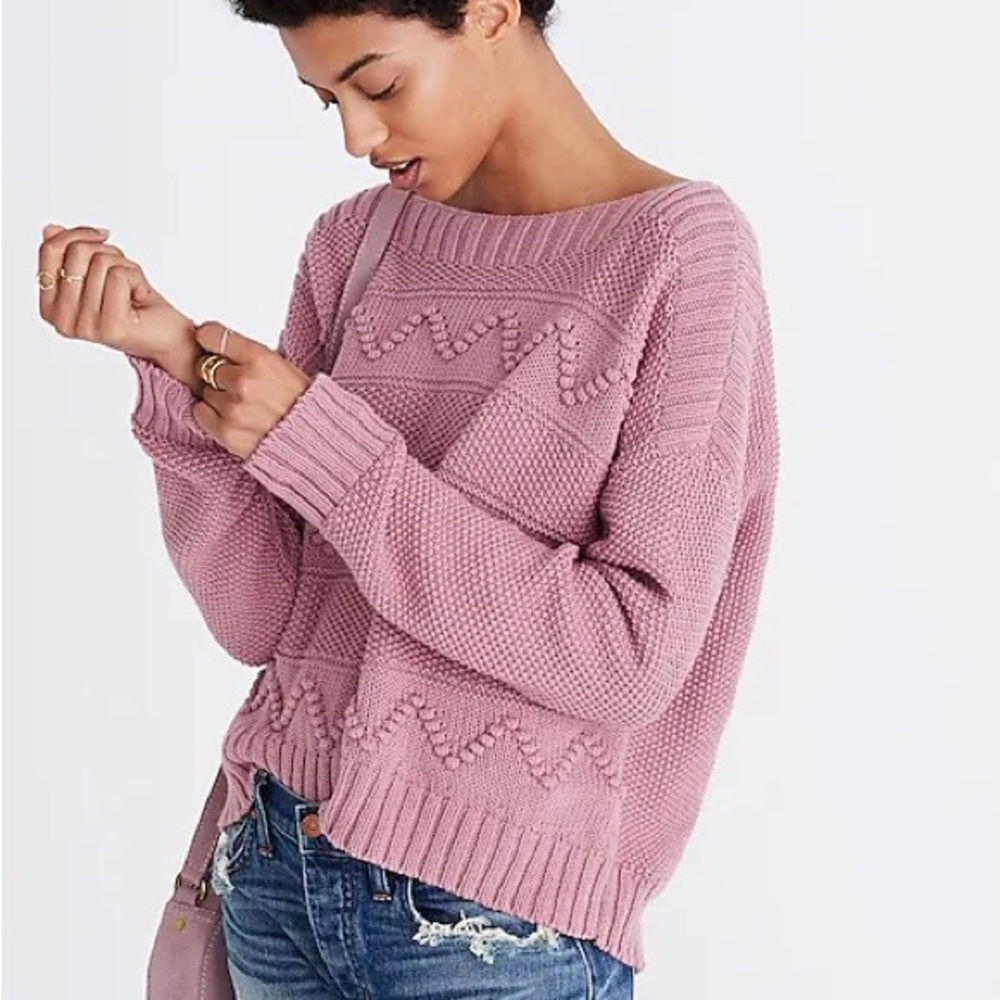 MADEWELL Zig-Zag Stitch Pullover Sweater Pink small